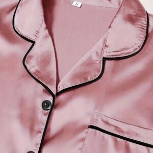 Source Unknown Pink Satin Pajama Top with Black Piping